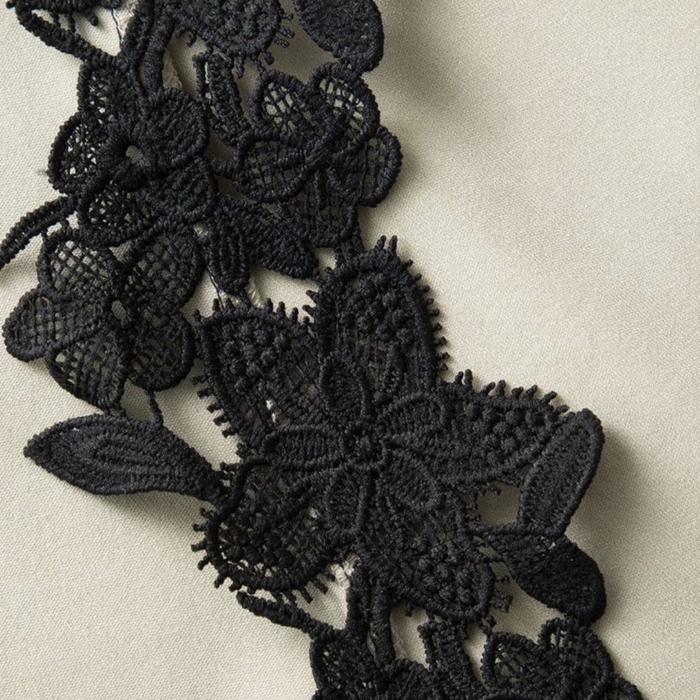 Asymmetrical Lace-Trim Bodycon Dress - Black on Cream - Picture 4 of 5